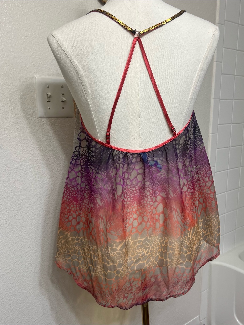 Free People orange purple gray boho butterfly leopard sheer flowy tank top fairy - Picture 2 of 7